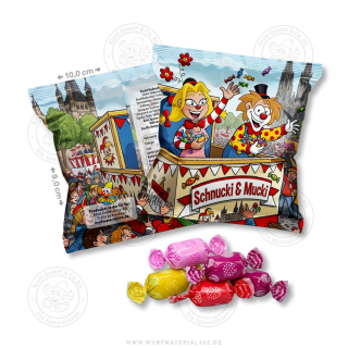 35 x Flachbeutel mit Kaubonbons 30 g Schnucki + Mucki