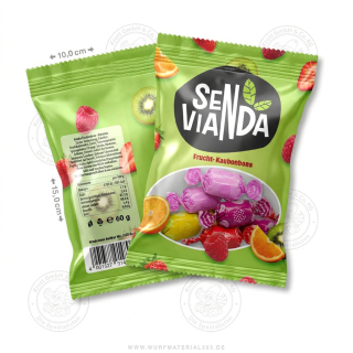 10 x Flachbeutel mit Kaubonbons 60 g Senvianda