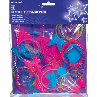 Amscan INT398215 - Partygeschenke-Set Glamour Plastik 48-teilig, Mitbringsel