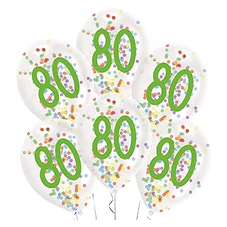 9909844 - Latexballons Konfetti, Zahl 80, 6 Stck, circa 27,5 cm,