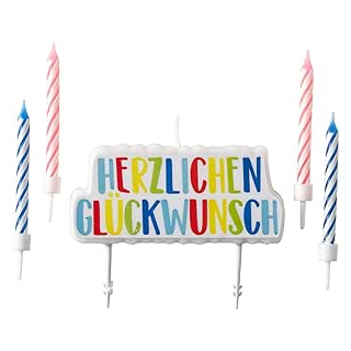 Kerzenset Herzlichen Glückwunsch, 5-teilig, Höhe, 6 / 6,3 cm, Dekoration, Geburtstag