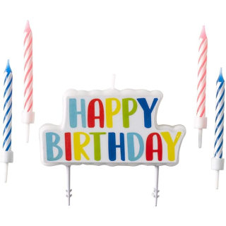 Kerzenset Happy Birthday, 5-teilig, Höhe 6,5 / 6,3 cm, Dekoration, Geburtstag, Kuchen-Kerzen