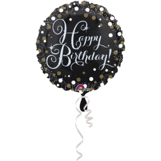 Standard Sparkling Birthday Folienballon Rund S55 verpackt 43 cm