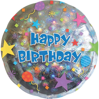 Standard Folienballon Happy Birthday Konfetti, Rund, Durchmesser 43 cm, Volumen 13 Liter, Heliumballon