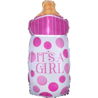 Junior Shape Folienballon Babyfläschchen It‹s a Girl, 25 x 58 cm, Heliumballon