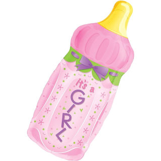 Baby Bottle Girl SuperShape Foil Balloons 13"/33cm w x 31"/79cm