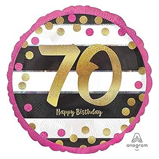 Pink and Gold 70th Birthday Holographic Standard Foil Balloons S40