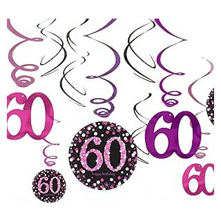 Glitzernde rosa Hängedekoration zum 60. Geburtstag (12 Stck)