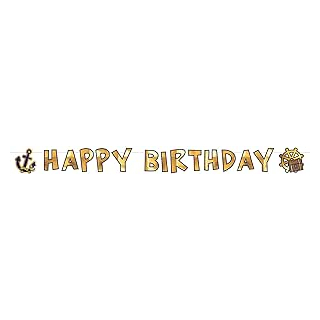 Happy Birthday-Girlande Pirat, Größe 180 x 15 cm, Hänge-Dekoration,