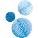 3 Wabenball-Dekorationen Sky Blue Papier 14 cm / 18 cm /...