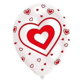 Latexballons Globaldruck Herzen, 6 Stck, circa 28 cm, Valentinstag, Hochzeit, Luftballon