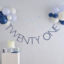 Blaue Zahl 21 Girlande mit Ballons