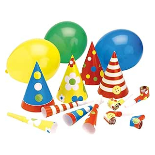 Partyset Geburtstag, 4 Luftrüssel, 4 Partytröten, 4 Luftschlangen, 4 Partyhütchen,