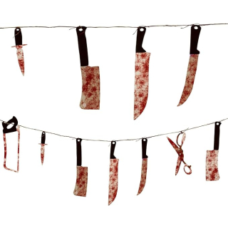 Girlande blutige Folterinstrumente, aus Folie, L?nge 228 cm, Folter, Waffen, Halloween, Horror-Party, Mottoparty