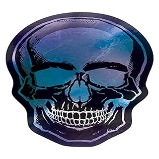 9907405 - Formteller Boneshine Fever, 8 Stck, Gr? e 23 cm, Totenkopf, Papierteller, Einwegteller, Partygeschirr, Halloween, Blau