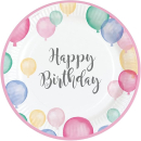 8 große Teller Happy Birthday Pastell