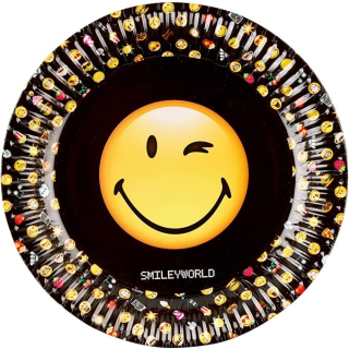 Amscan 9901287 - Teller "Smiley Emoticons", 8 Stck, Durchmesser 22,8 cm, Pappteller, Kindergeburtstag