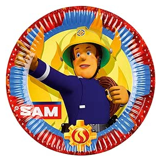 Amscan 9902175 - Teller Fireman Sam, 8 Stck, Durchmesser 22,8 cm, Pappteller, Kindergeburtstag, Feuerwehr