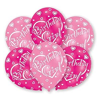 6 Latexballons Birthday Girl, Durchmesser 27,5 cm