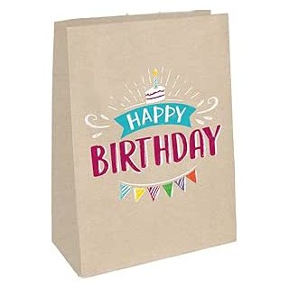 9904396 - Papiertüten Happy Birthday, 4 Stück, Größe 14,7 x 21 cm, mit Sticker, Alles Gute zum Geburtstag,