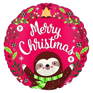 4205001 -  Merry Christmas Faultier, Durchmesser 43 cm, Sloth Christmas, Weihnachtsmann, Heliumballon, Party, Dekoration, Xmas