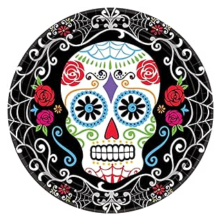 Teller Day of the Dead, 10 Stück, aus Papier, rund 22,8 cm, Mexiko, Dia de los Muertos, Halloween, Horror-Party, Mottoparty, Schwarz
