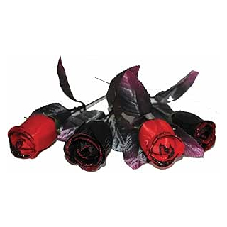 Künstliche Rosen, 4 Stück, Schwarz-Rot, Länge ca. 35 cm