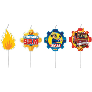 Mini Figurenkerzen Feuerwehrmann Sam, 4 Stück, Kuchenkerzen
