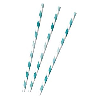 9904289 - 12 Trinkhalme aus Papier türkisweiß gestreift Item 9904289
