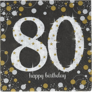 723579 - Servietten 80. Geburtstag, 16 Stück, 33 x 33 cm, Happy Birthday, Sparkling Celebration