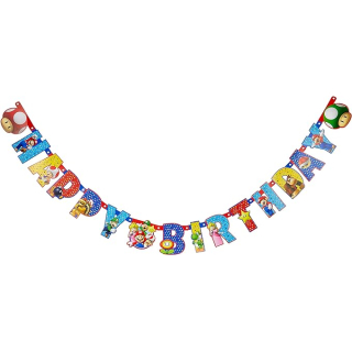 9901542 - Partykette Super Mario Happy Birthday, Größe 190 x 15 cm, Girlande,