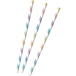 9904286 - Papiertrinkhalme Regenbogen, 12 Stück, Länge 19,7 cm, mehrfarbige Streifen,