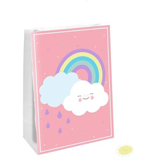 Papiertüten Regenbogen, 4 Stück, Größe 14,7 x 21 cm, mit Sticker, Rainbow & Cloud, Wolke, Regen, Gesicht, Geschenktasche, Verpackung, Tüte, Give Away