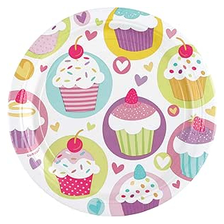 997209 - 8 Teller Cupcake Papier rund 22,8 cm, Geschirr