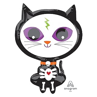 Folienballon Skelly Kitty, schwarze Katze, Skelett