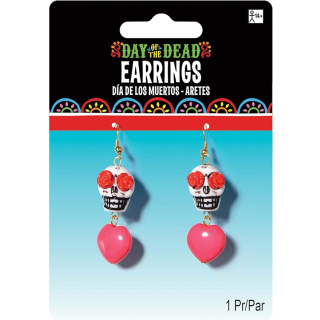 Ohrringe Totenkopf, 2 Stück, Länge ca. 6 cm, mehrfarbig, Modeschmuck für Halloween und Karneval oder den Tag des Todes, Dia de los Muertos, Ohrhänger, Accessoire zu Kostümen