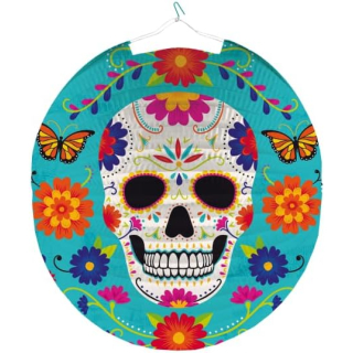9911664 - lampion Day of The Dead 25 cm Papier hellblau/weiß, 25cm