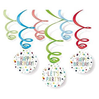 9906353 - Deko-Spiralen Konfetti Birthday, 6 Stück, Folie/Papier