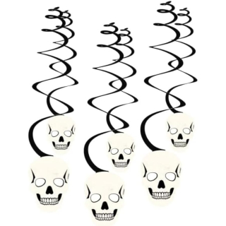 9911665 - Deko Wirbel Skulls 60 cm Papier schwarz/weiß 6 Stück, 60cm