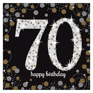 748533 - Servietten 70. Geburtstag, 16 Stück, 33 x 33 cm, Happy Birthday, Sparkling Celebration