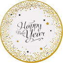 8 x Teller Gold, Weiss Happy New Year