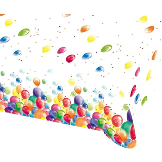 Tischdecke Luftballons, Größe 120 x 180 cm, Kunststoff, Geburtstag, Kinderparty, Mottoparty, Tischdekoration, Kindergarten, Weiß
