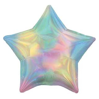 Standard Folienballon Holographic, Stern, Pastel Rainbow, circa 43 cm,