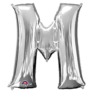 Letter M Supershape Silver Foil Balloon 34"/"86cm -