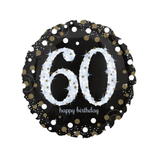 Amscan 10022919 Folienballon 60 Sparkling Birthday, Schwarz, Silber, Gold