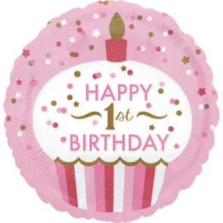 Folienballon Cupcake Ein Jahr 1. Geburtstag Rosa 45cm