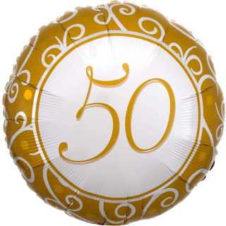 Standard Folienballon 50 Jahre, gold, Durchmesser circa 43 cm, Heliumballon
