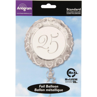Folienballon 25. Hochzeitstag, Silber, Weiß