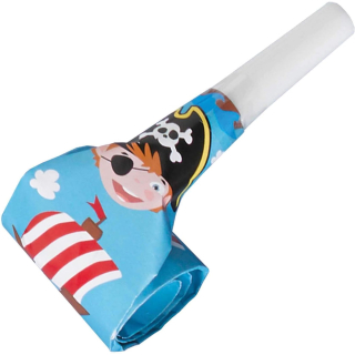 9902130 - Luftrüssel Pirat, 8 Stück, Größe ca. 30 cm, Blau mit mehrfarbigen Motiven, Partytröte, Seeräuber, Piratenschiff, Give Away, Geburtstag, Karneval, Kinderparty