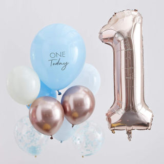 Ginger Ray Luftballons zum ersten Geburtstag, Blau und Roségold, 10 Stück